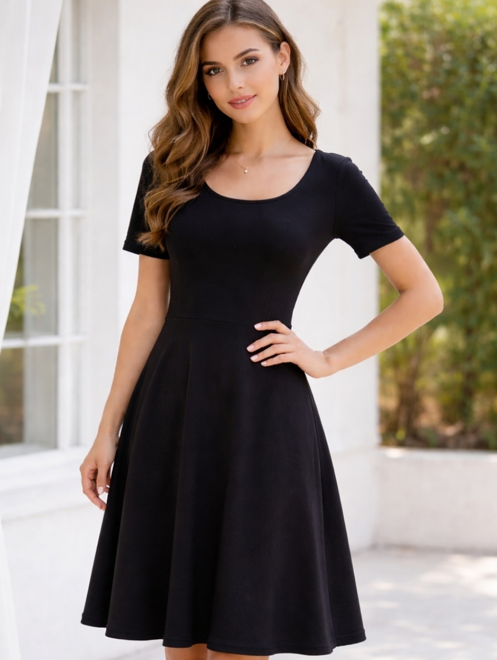 Land's End | Timeless Black Fit & Flare Knee-Length Dress